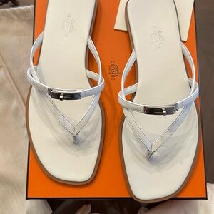 Hermes White Leather Sandals